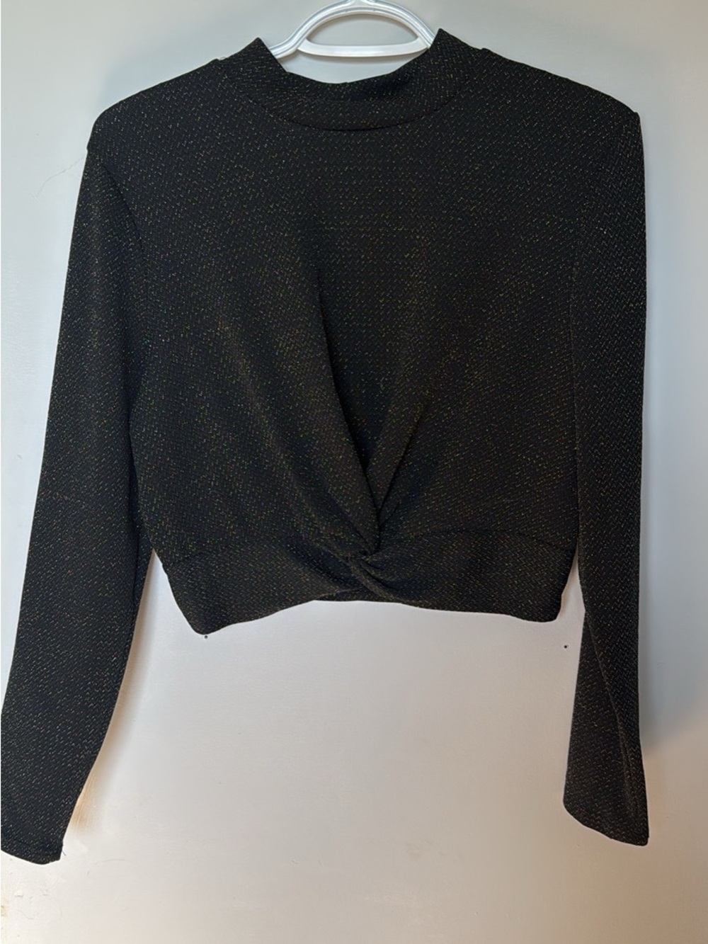 Long-Sleeve Black Twist-Front Women's Top